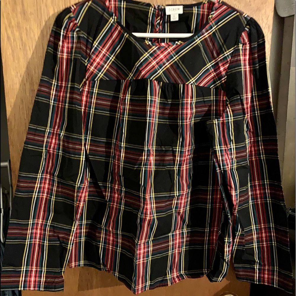 J Crew Size L Black Plaid Blouse
